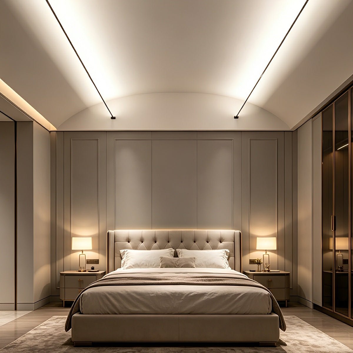 Plafonnier linéaire orientable à bande LED, dimmable avec télécommande, noir et blanc, pour le salon | Sansoti