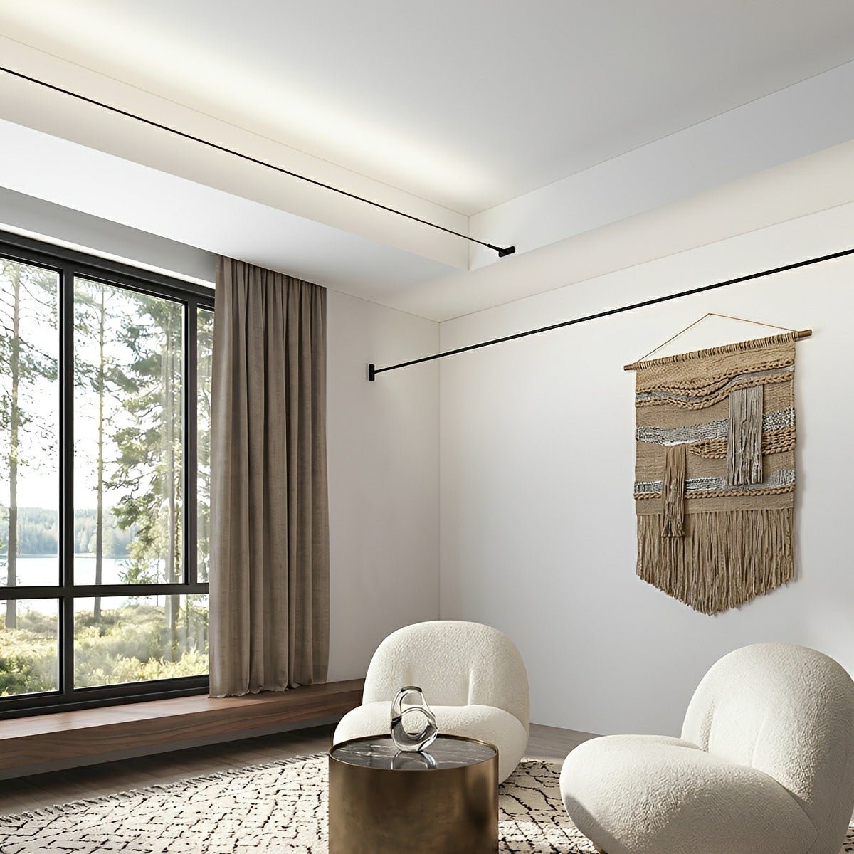 Plafonnier linéaire orientable à bande LED, dimmable avec télécommande, noir et blanc, pour le salon | Sansoti