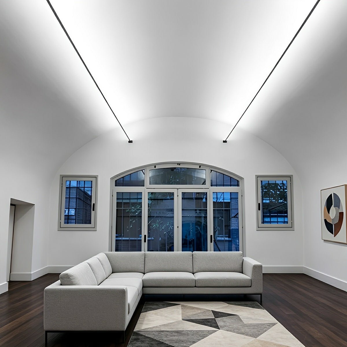 Rotatable LED strip linear ceiling light, dimmable with remote control, black and white, for the living room | Sansoti