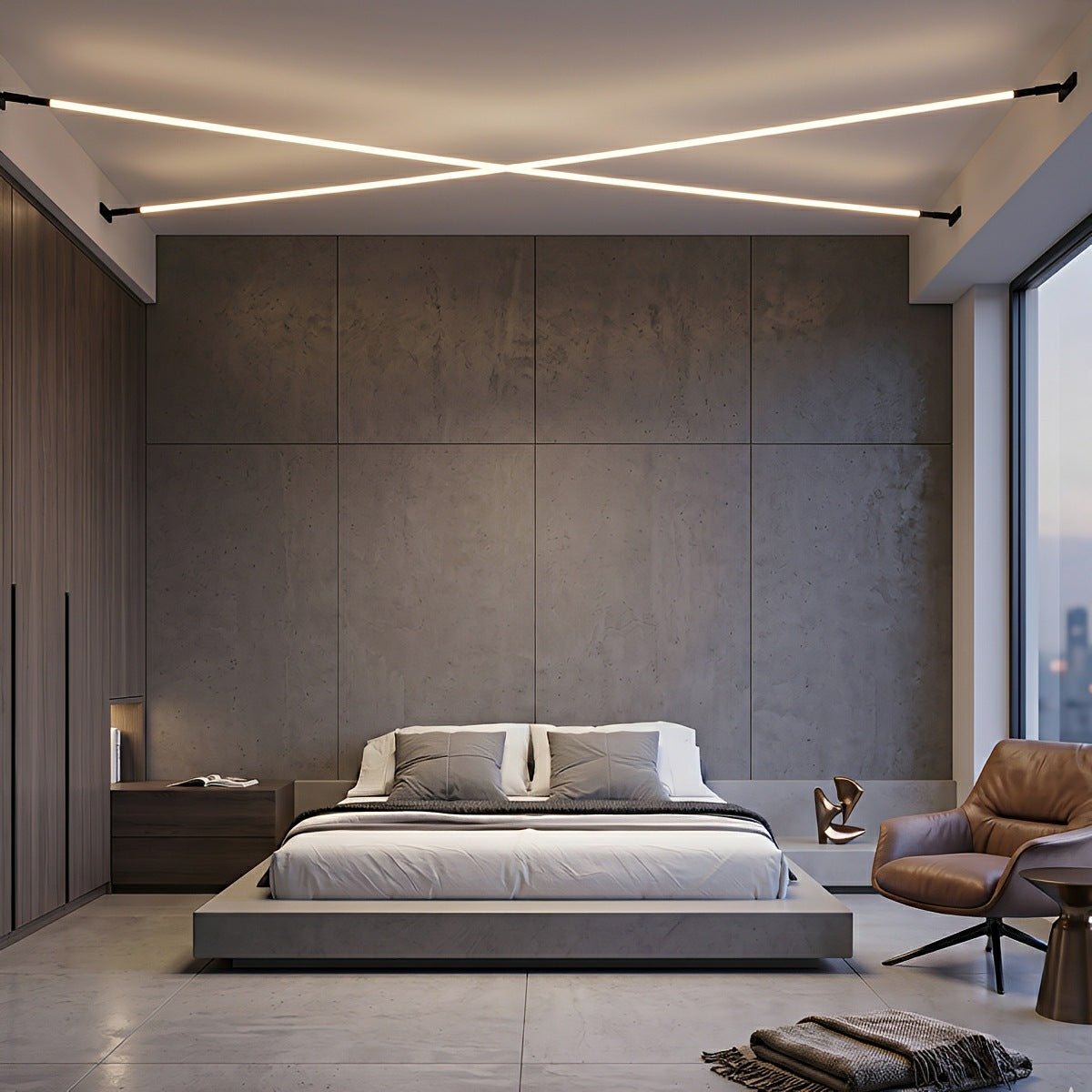 Plafonnier linéaire orientable à bande LED, dimmable avec télécommande, noir et blanc, pour le salon | Sansoti
