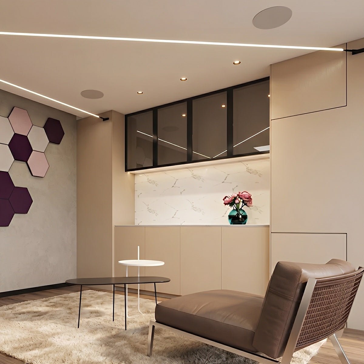 Plafonnier linéaire orientable à bande LED, dimmable avec télécommande, noir et blanc, pour le salon | Sansoti