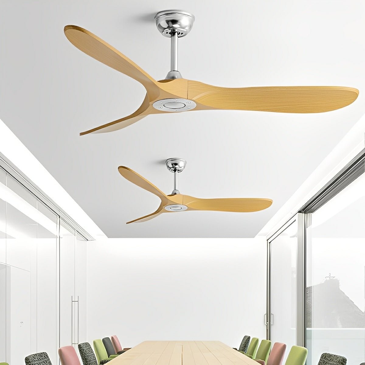 Ceiling fan DC motor 6 speeds reversible quiet minimalist white black wood 42-60 inch energy-efficient | Sansoti
