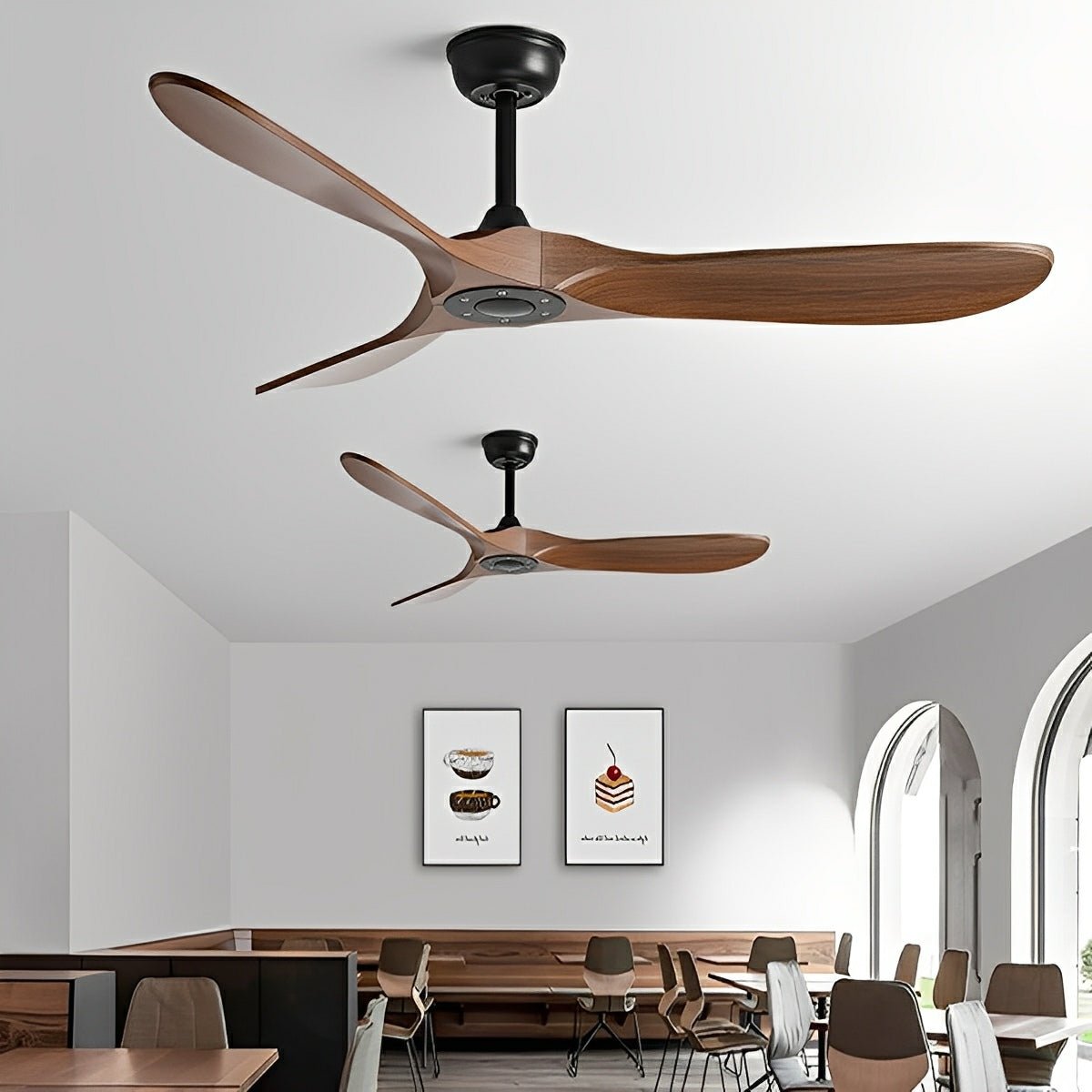 Ceiling fan DC motor 6 speeds reversible quiet minimalist white black wood 42-60 inch energy-efficient | Sansoti