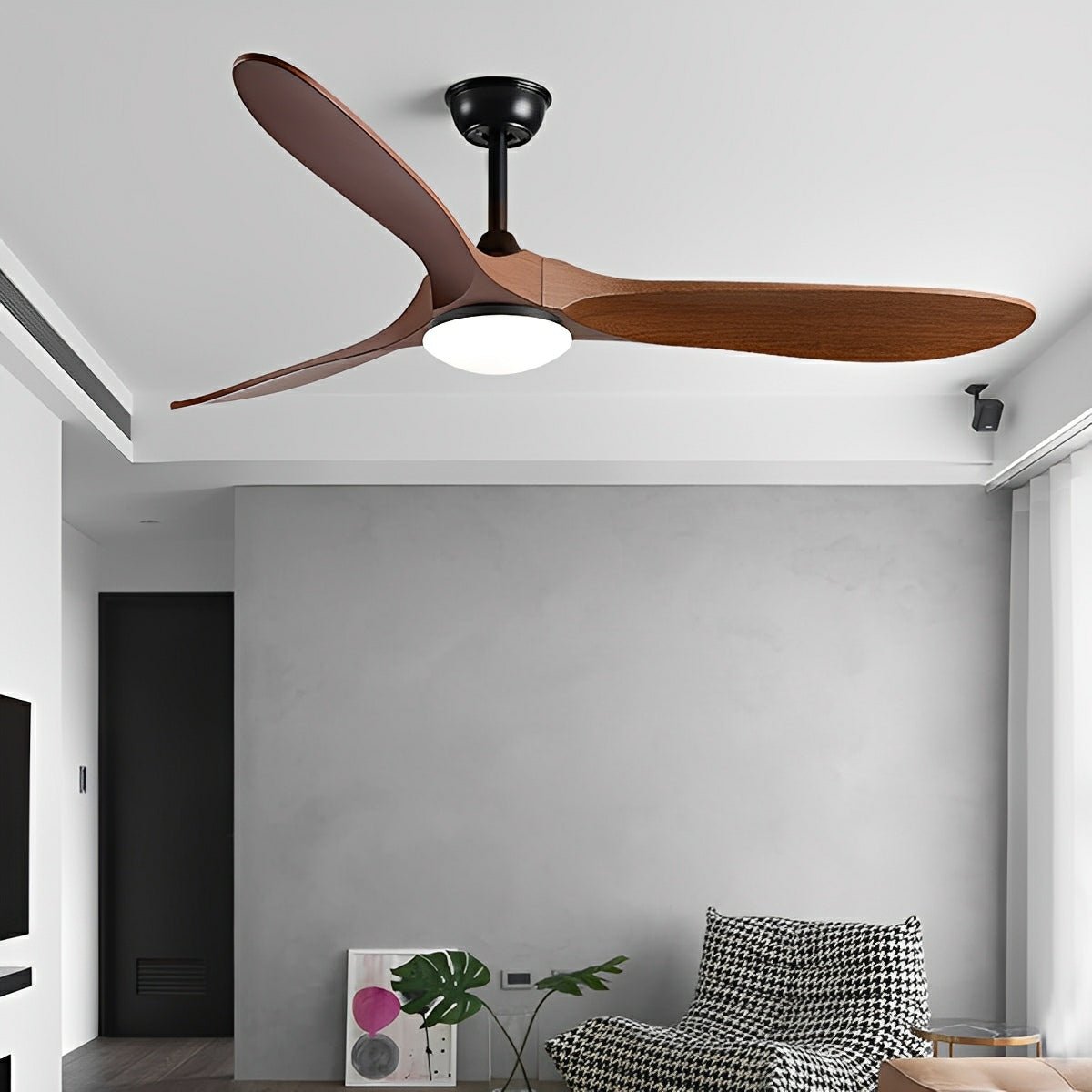 Ceiling fan with LED lighting, whisper-quiet motor, 6 speeds, reversible, Scandinavian design, living room | Sansoti