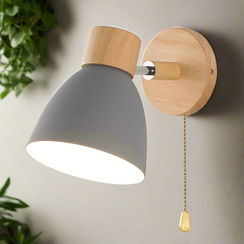 Wall Lamp with Pull Switch Scandinavian Design Fabric Shade E27 Fitting Atmospheric Reading Light Living Room | Sansoti