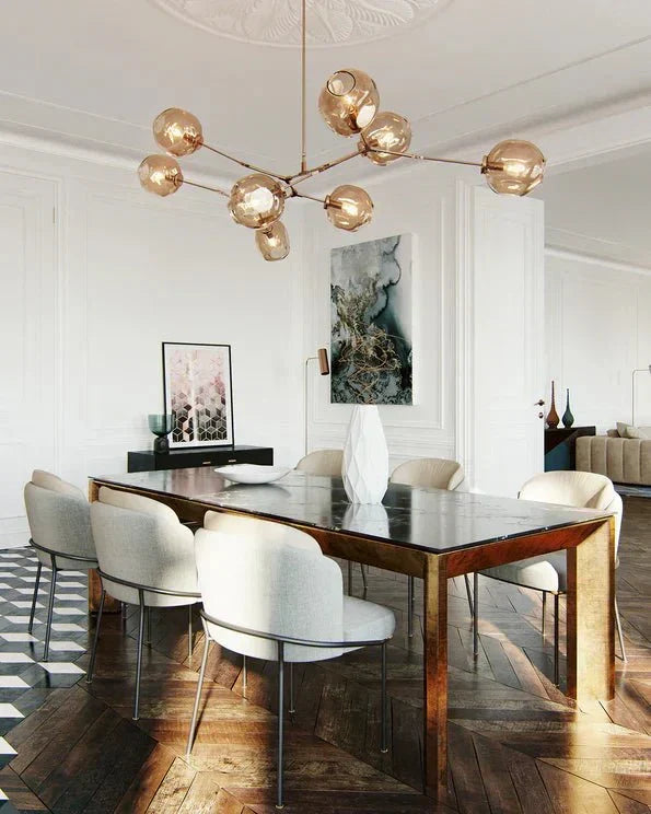 Glazen Kroonluchter met Vertakkingen Messing Zwart Amber Grijs Keuken Eetkamer Dimbaar LED Design Hanglamp | Sansoti