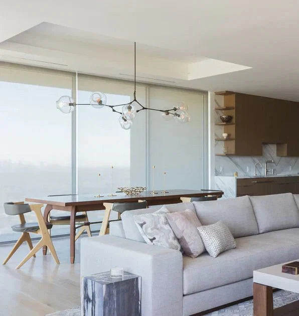 Glazen Kroonluchter met Vertakkingen Messing Zwart Amber Grijs Keuken Eetkamer Dimbaar LED Design Hanglamp | Sansoti
