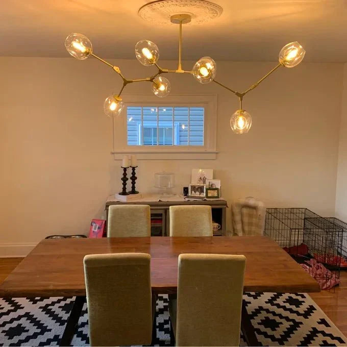 Glazen Kroonluchter met Vertakkingen Messing Zwart Amber Grijs Keuken Eetkamer Dimbaar LED Design Hanglamp | Sansoti