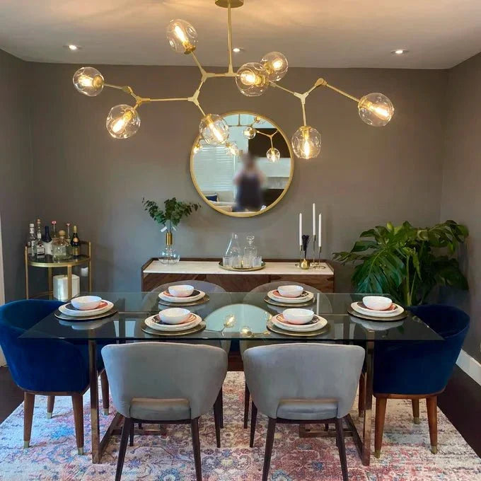 Glazen Kroonluchter met Vertakkingen Messing Zwart Amber Grijs Keuken Eetkamer Dimbaar LED Design Hanglamp | Sansoti
