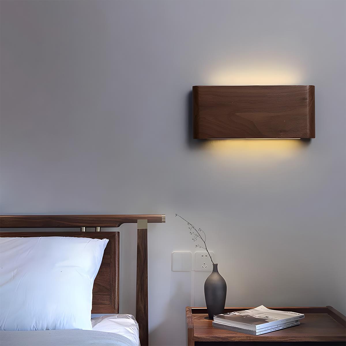 Wandlamp Hout Walnoot LED 6W Binnen Woonkamer Slaapkamer Rechthoek Dimbaar Wandverlichting Japandi Interieur Sfeerverlichting | Sansoti
