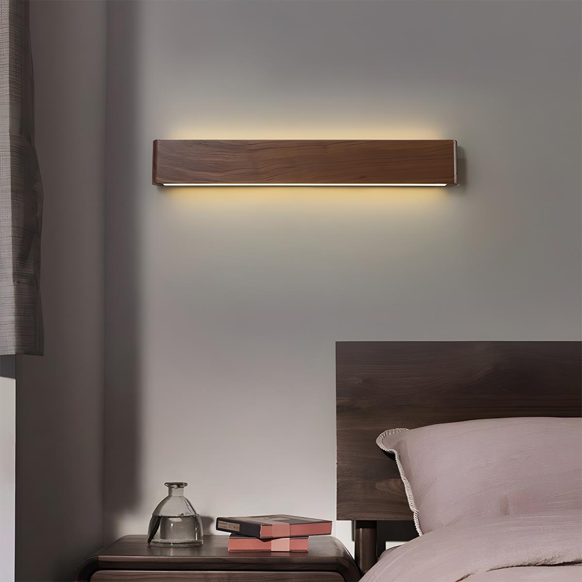 Wandlamp Hout Walnoot LED 6W Binnen Woonkamer Slaapkamer Rechthoek Dimbaar Wandverlichting Japandi Interieur Sfeerverlichting | Sansoti