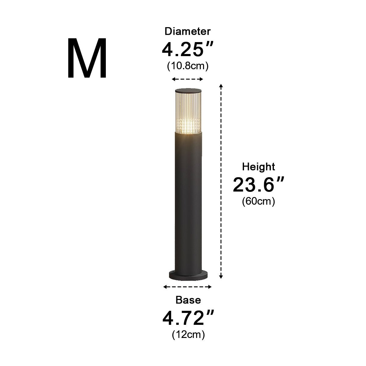 Lampe de jardin LED cylindrique en aluminium noir de 40-80 cm, éclairage extérieur câblé pour allées, accès et villas | Sansoti
