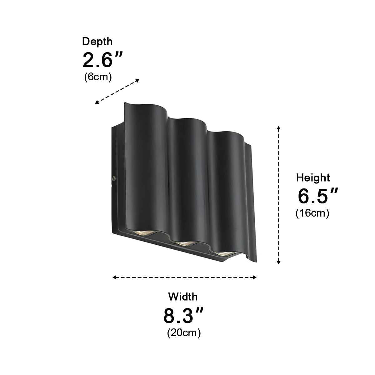 Schwarze Aluminium-Außenwandleuchte wasserdicht IP54 LED-Wellenmuster Up-Down-Beleuchtung 2-6 Spots Garten | Sansoti