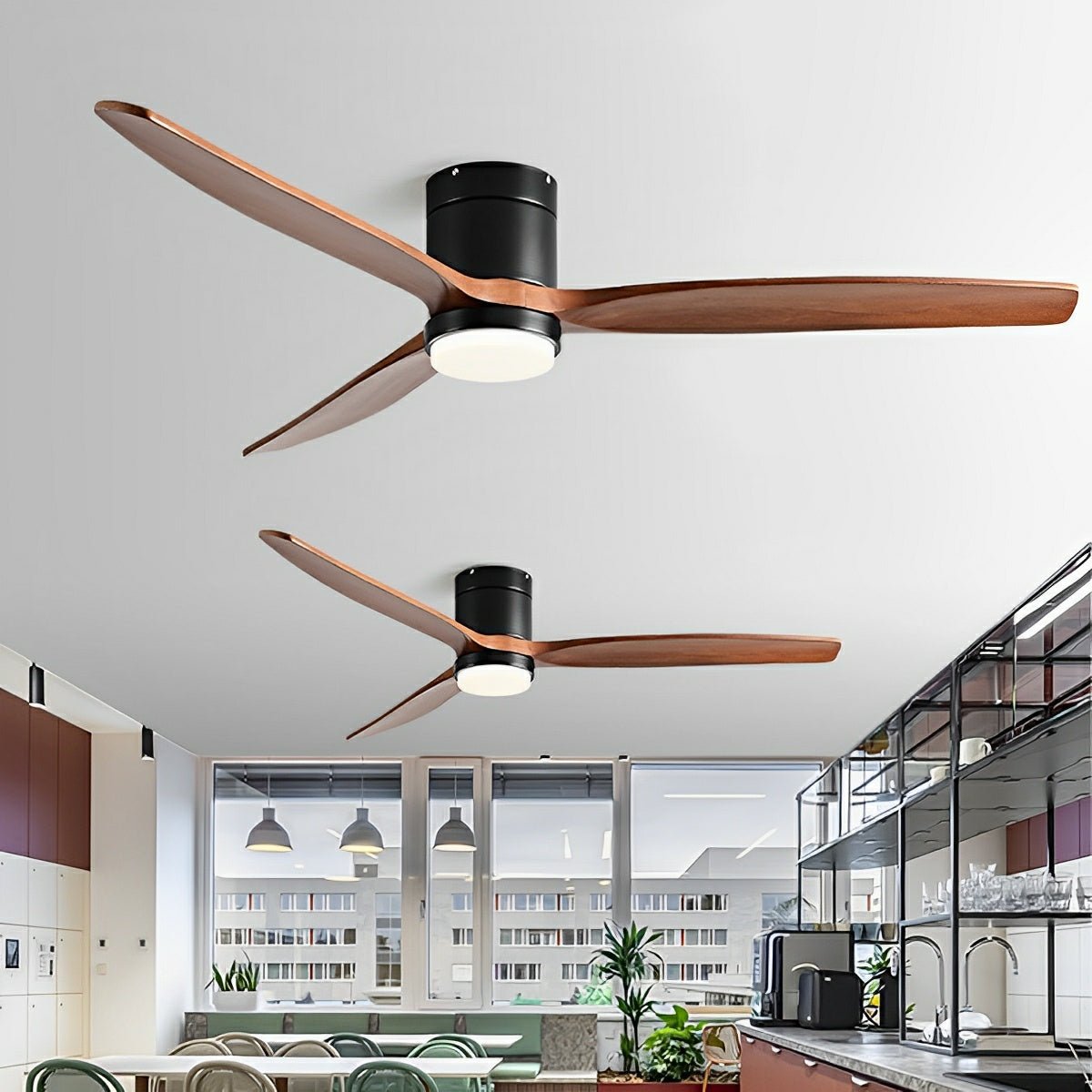 Deckenventilator mit Beleuchtung, 6 Geschwindigkeitsstufen, Gleichstrommotor, Holzflügel, einstellbare Farbtemperatur | Sansoti