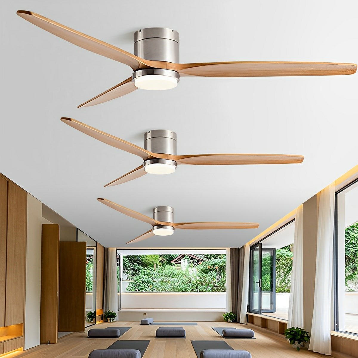 Deckenventilator mit Beleuchtung, 6 Geschwindigkeitsstufen, Gleichstrommotor, Holzflügel, einstellbare Farbtemperatur | Sansoti