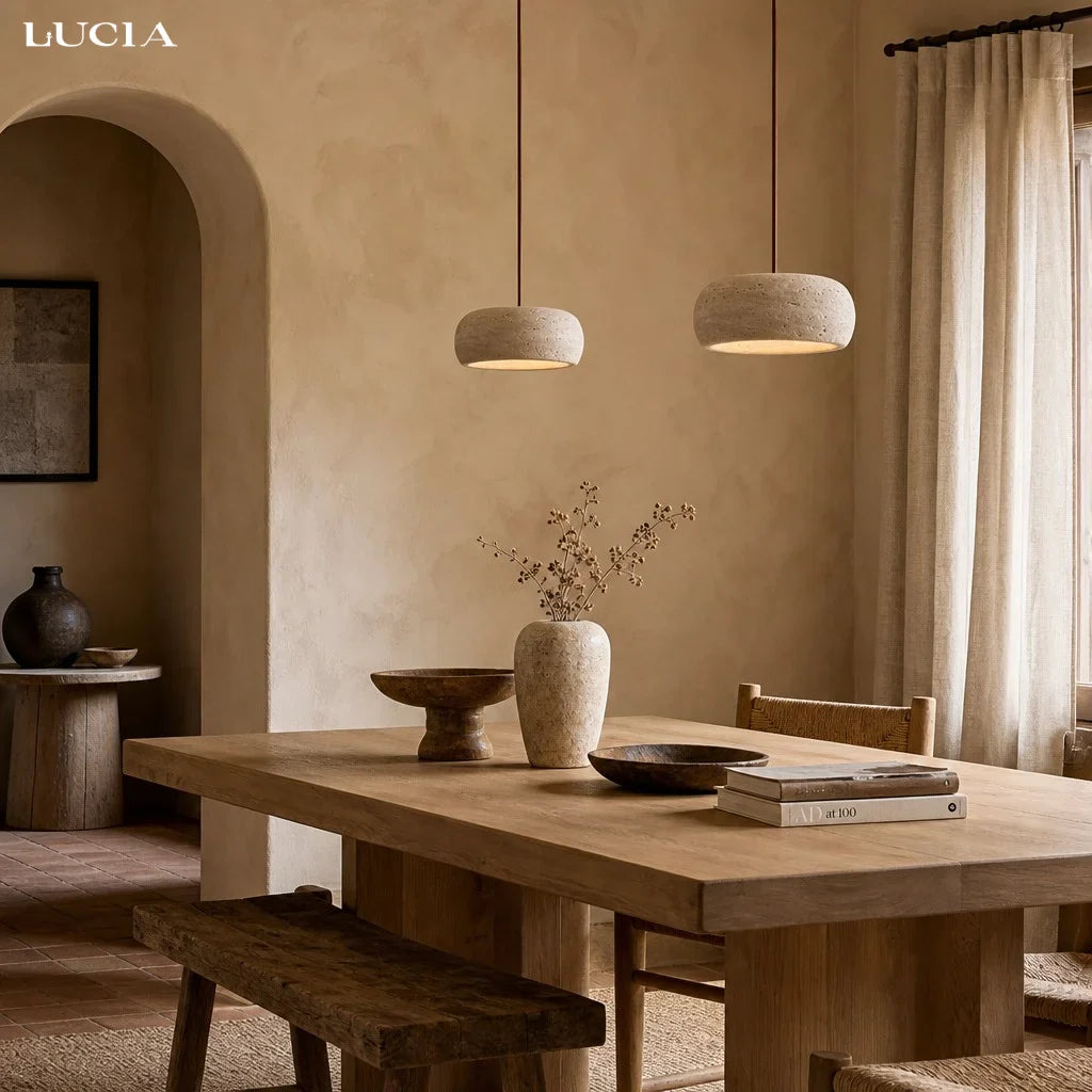 Travertijn Hanglamp Vintage Crème Natuursteen Wabi Sabi Stijl Eetkamer Slaapkamer | Sansoti