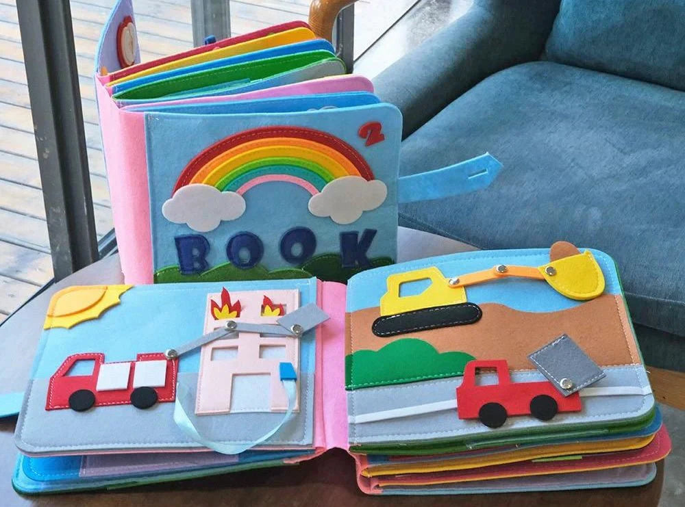Interactief Viltboek Avonturen 16 Pagina's met Afneembare Elementen | Montessori Educatief Speelgoed voor Fijnmotoriek en Fantasie 2-5 jaar | Sansoti