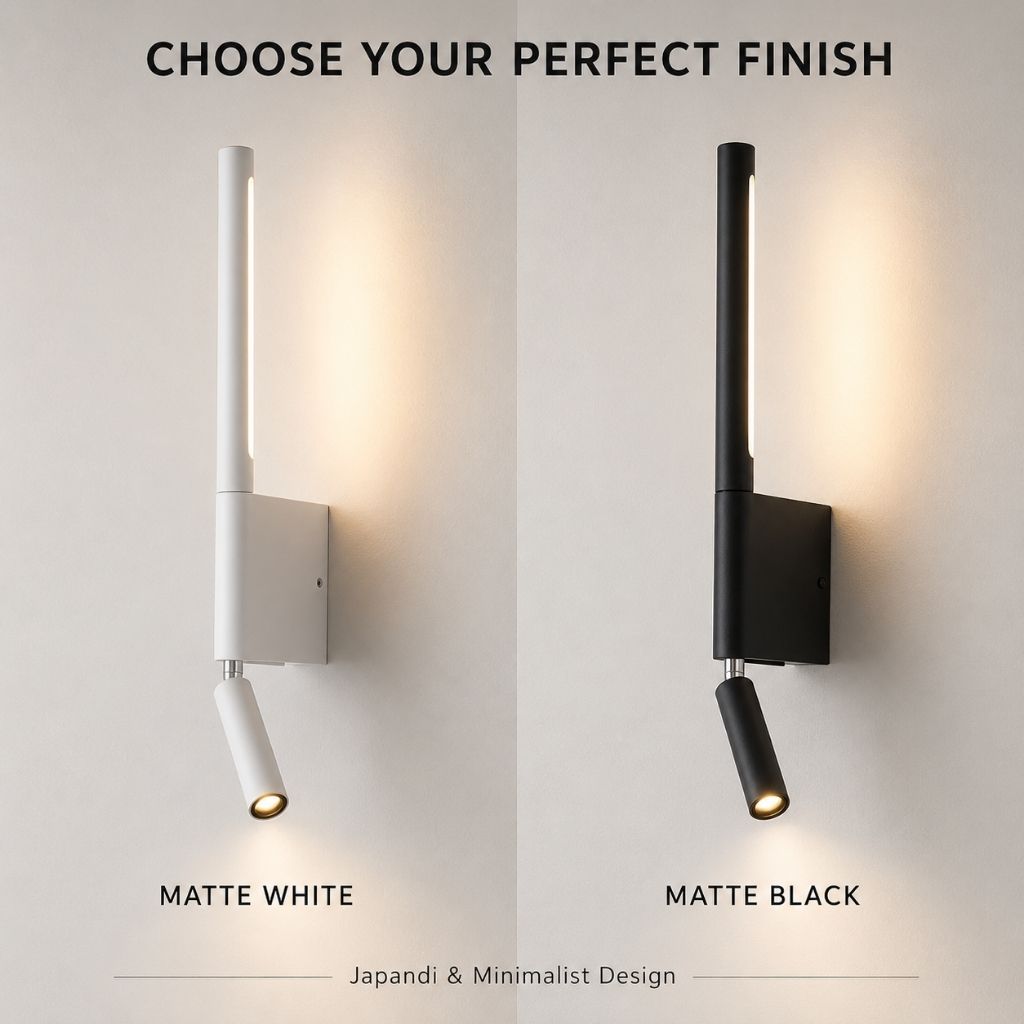 Applique murale pour chambre avec liseuse orientable à 345°, rotation, aluminium noir et blanc, lumière indirecte, éclairage moderne | Sansoti