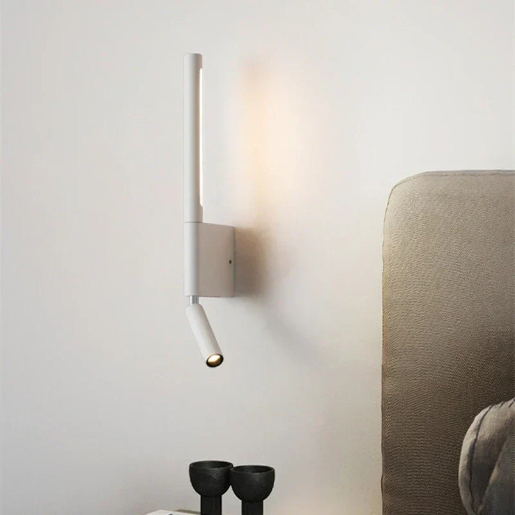 Applique murale pour chambre avec liseuse orientable à 345°, rotation, aluminium noir et blanc, lumière indirecte, éclairage moderne | Sansoti