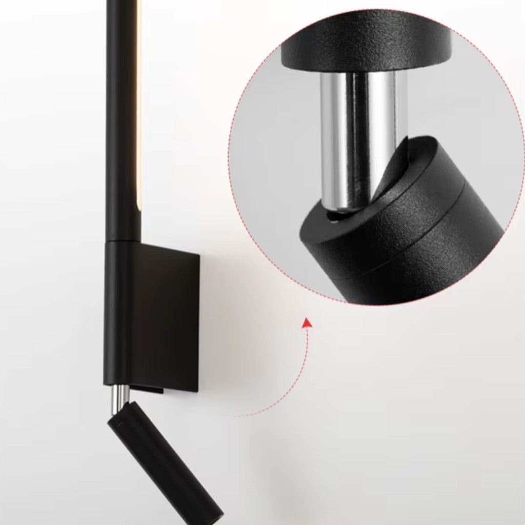 Applique murale pour chambre avec liseuse orientable à 345°, rotation, aluminium noir et blanc, lumière indirecte, éclairage moderne | Sansoti