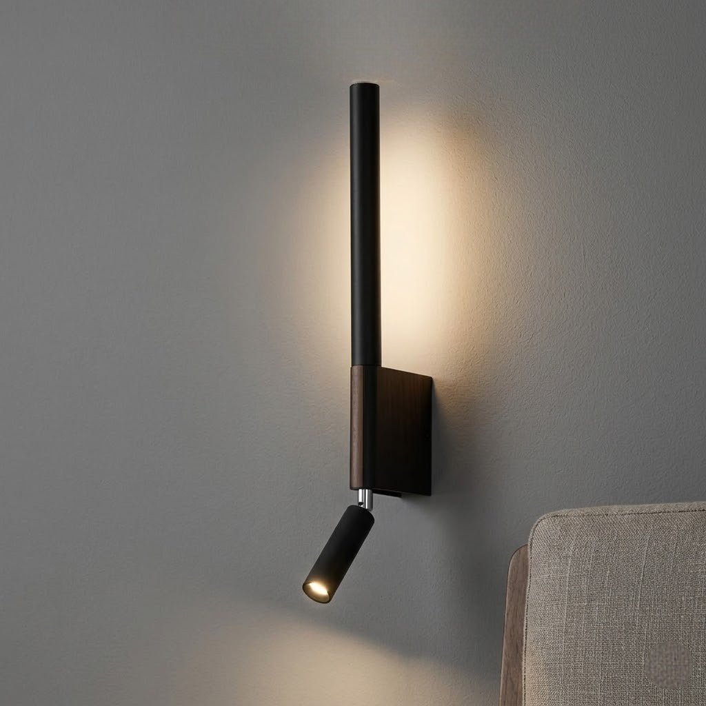 Applique murale pour chambre avec liseuse orientable à 345°, rotation, aluminium noir et blanc, lumière indirecte, éclairage moderne | Sansoti