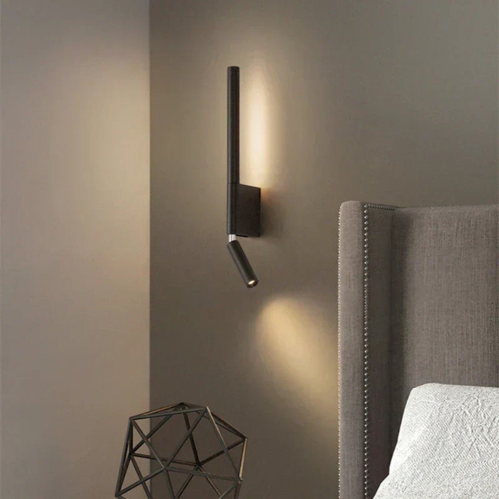 Applique murale pour chambre avec liseuse orientable à 345°, rotation, aluminium noir et blanc, lumière indirecte, éclairage moderne | Sansoti