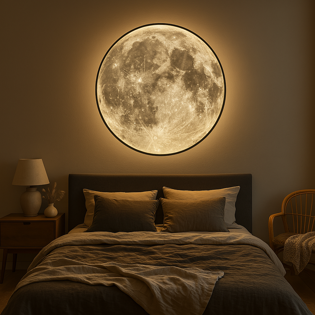 Wandleuchte im Monddesign LED-Beleuchtung mit dreifarbigem Licht für Wohnzimmer, Schlafzimmer, Terrasse und Garten 40-80cm | Sansoti