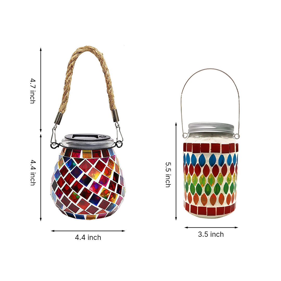 Solar Tuinlamp met Gekleurd Glas – Handgemaakte Lantaarn met Mozaïek Lichteffect voor Sfeervol Buitendecor | Sansoti