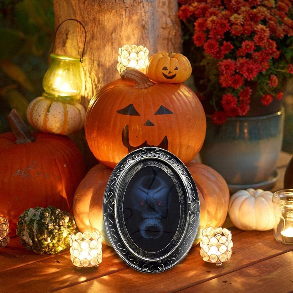Décoration murale miroir avec détecteur de mouvement et crâne - Miroir mural d’Halloween avec effets lumineux, sonores et ambiance décorative | Sansoti