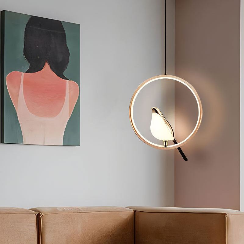 Pendelleuchte mit Vögeln auf einem Ast, Metall, LED, warmweißes Licht, 3000 K, Schwarz und Gold, für Esszimmer und Wohnzimmer, stimmungsvolle Designbeleuchtung | Sansoti