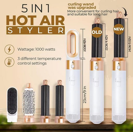 Professioneller 5-in-1 Airstyler mit Aufsätzen und Lufttechnologie für Trocknen, Locken, Volumen und glattes Haar | Restfield