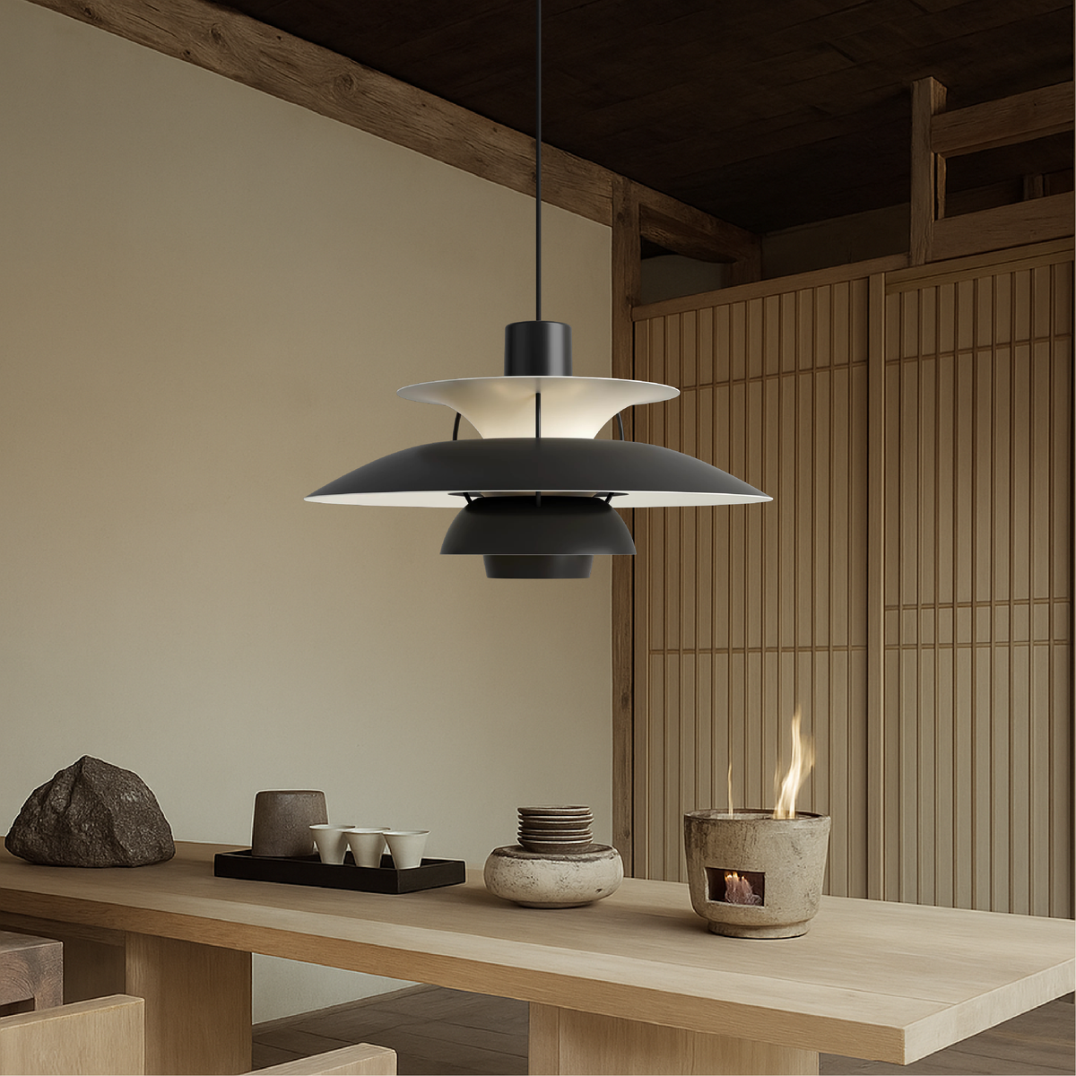 Suspension en aluminium superposé, design scandinave, noir et blanc, E27, pour salle à manger, îlot de cuisine et éclairage de plafond | Sansoti