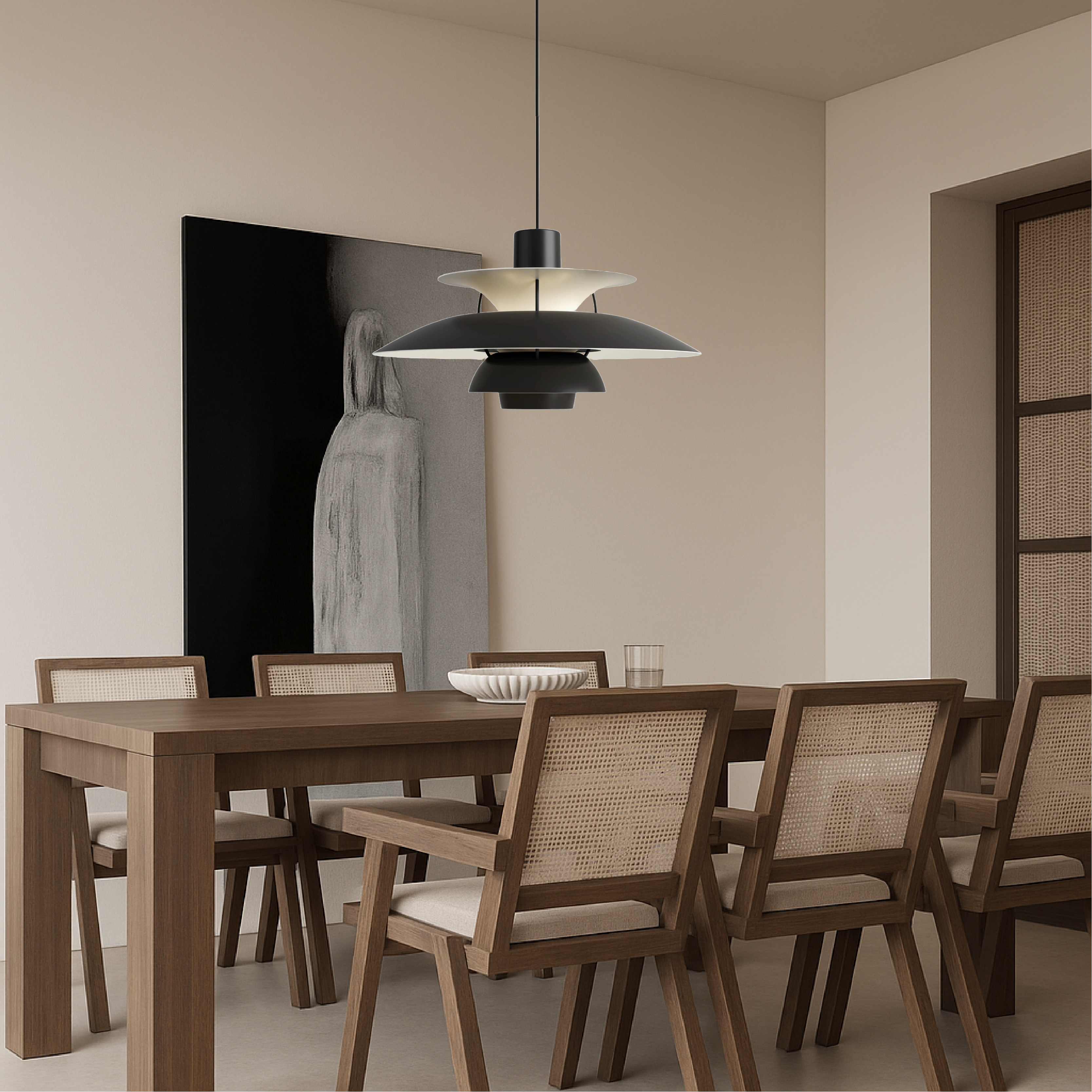 Suspension en aluminium superposé, design scandinave, noir et blanc, E27, pour salle à manger, îlot de cuisine et éclairage de plafond | Sansoti