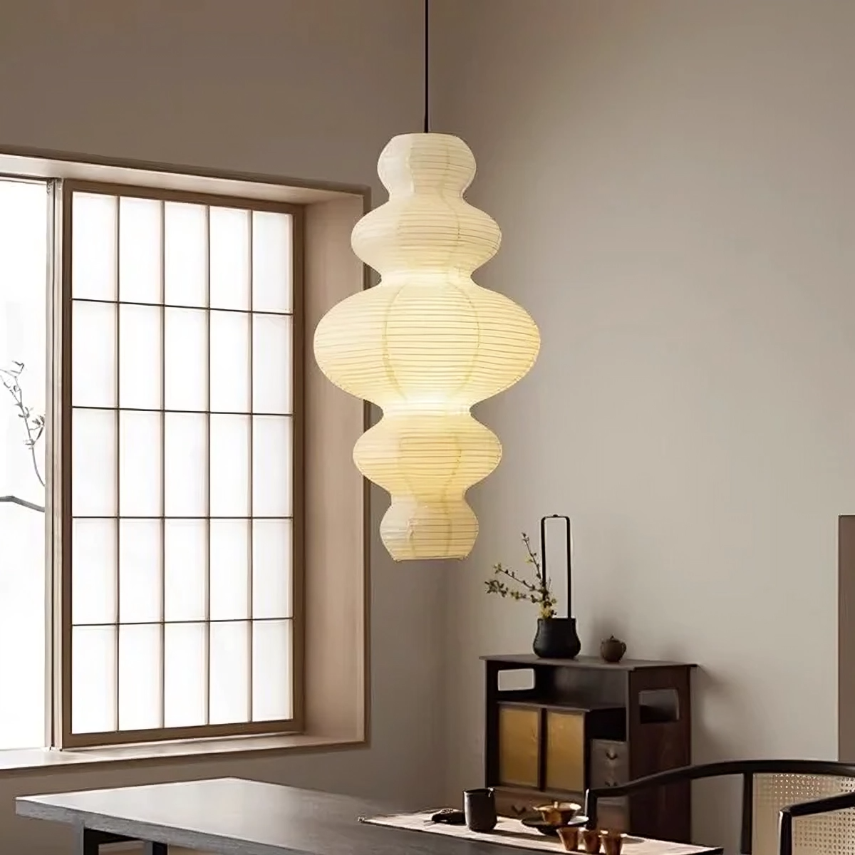 Layered Rice Paper Pendant Light, 45cm, Warm White Light, Dining Room and Living Room, Scandinavian Design, Adjustable | Sansoti