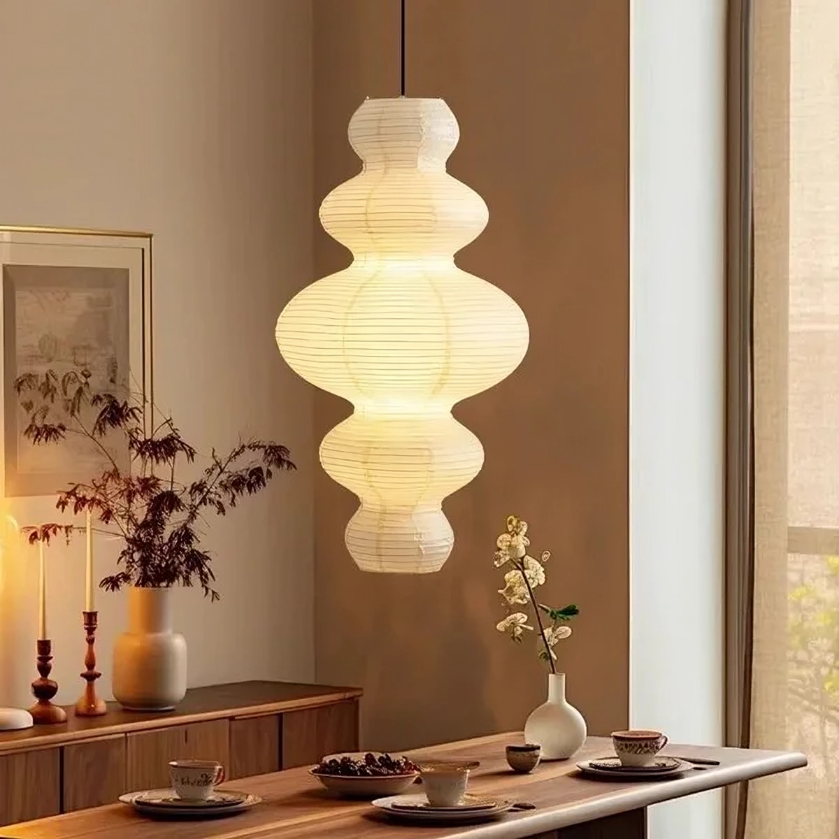 Layered Rice Paper Pendant Light, 45cm, Warm White Light, Dining Room and Living Room, Scandinavian Design, Adjustable | Sansoti