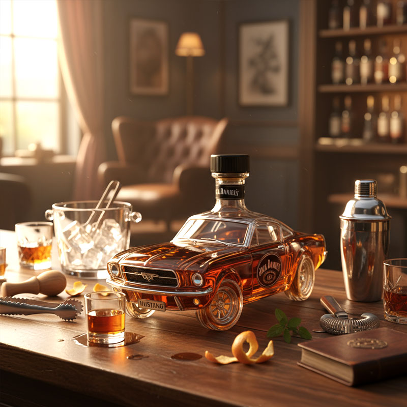 Auto-Whisky-Dekanter Glaskaraffe 750ml für die Hausbar mit 3D-Design Stilvoller Getränkespender Geschenk | Sansoti