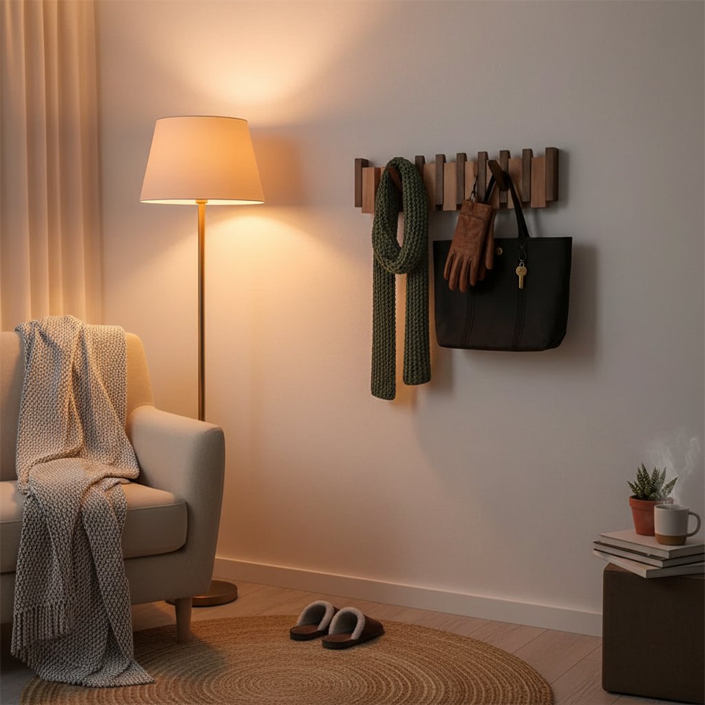 Decoratieve Wandkapstok Hout Piano-Design 4-8 Haken Hallway Organizer Scandinavisch Interieur Garderobe | Sansoti
