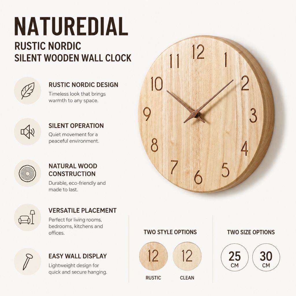 Stille Houten Wandklok Scandinavische Stijl Woonkamer Slaapkamer Decoratie Natuurlijk Hout Interieur | Sansoti