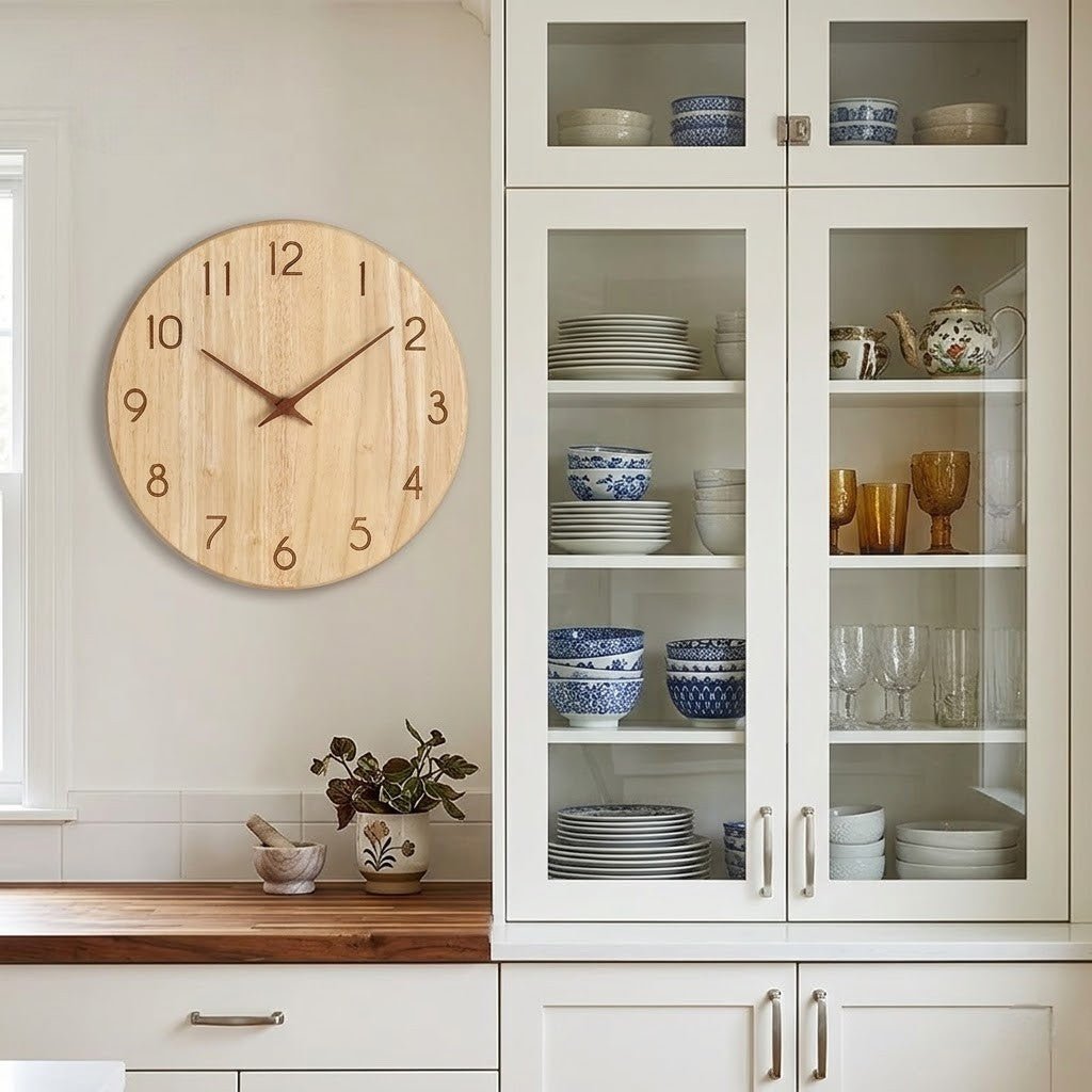 Stille Houten Wandklok Scandinavische Stijl Woonkamer Slaapkamer Decoratie Natuurlijk Hout Interieur | Sansoti