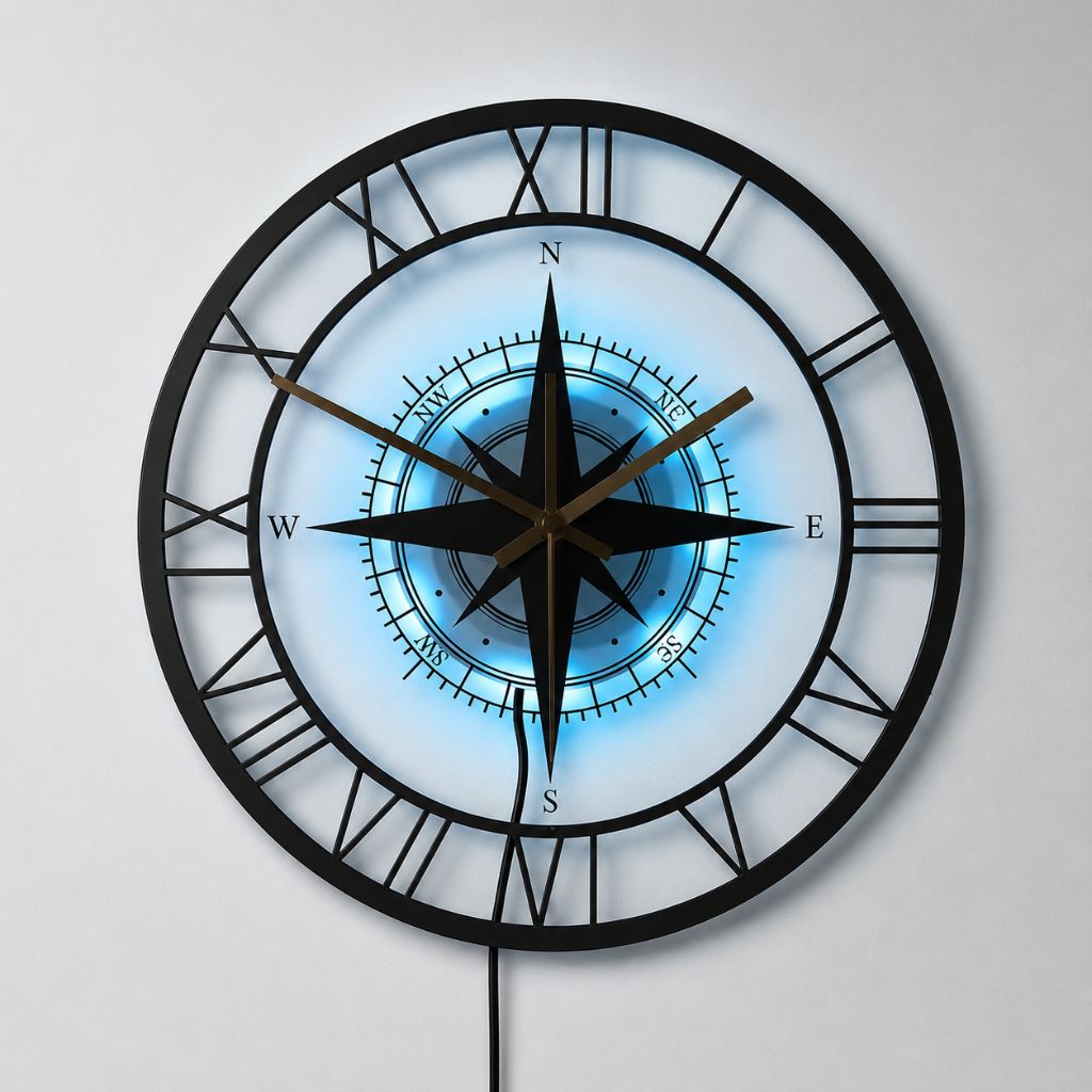Wandklok Kompas Transparant 30cm Stil Uurwerk Maritiem Design Windstreek Decoratie Woonkamer Keuken Nautisch | Sansoti