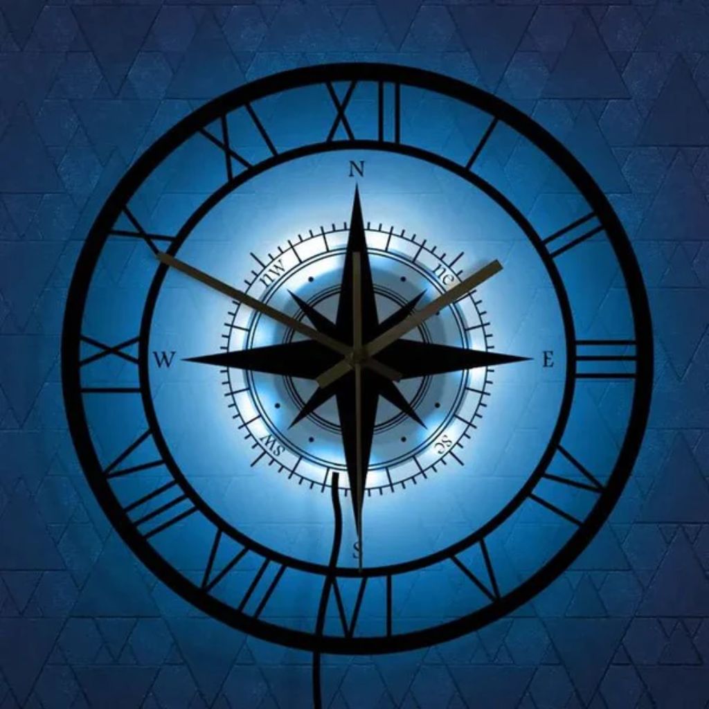 Wandklok Kompas Transparant 30cm Stil Uurwerk Maritiem Design Windstreek Decoratie Woonkamer Keuken Nautisch | Sansoti