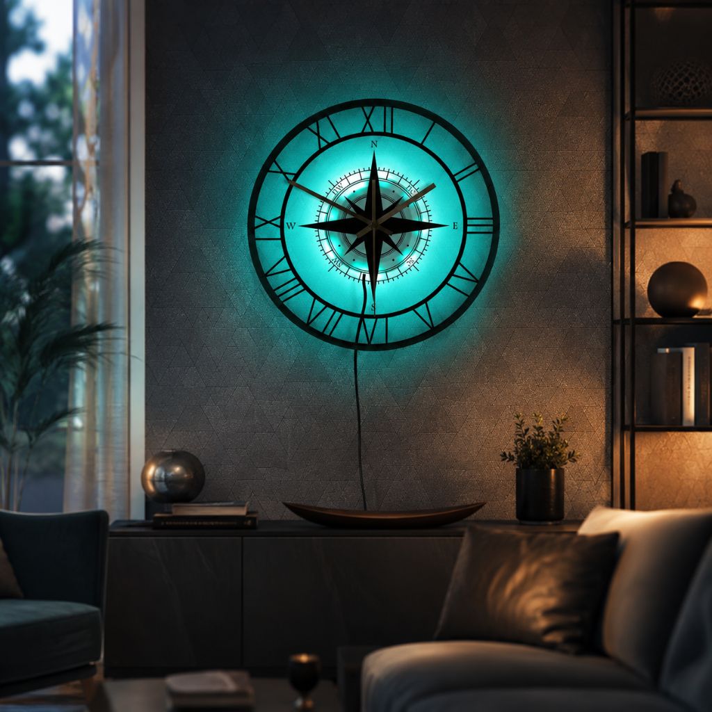 Wandklok Kompas Transparant 30cm Stil Uurwerk Maritiem Design Windstreek Decoratie Woonkamer Keuken Nautisch | Sansoti
