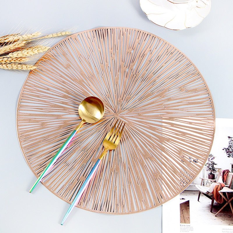 Ronde Placemat met Uitsnijding Nebuladesign Goud Rose Gold Zwart Stijlvol Tafeldecoratie 38cm Diameter PVC Antislip voor Eettafel Diner | Sansoti