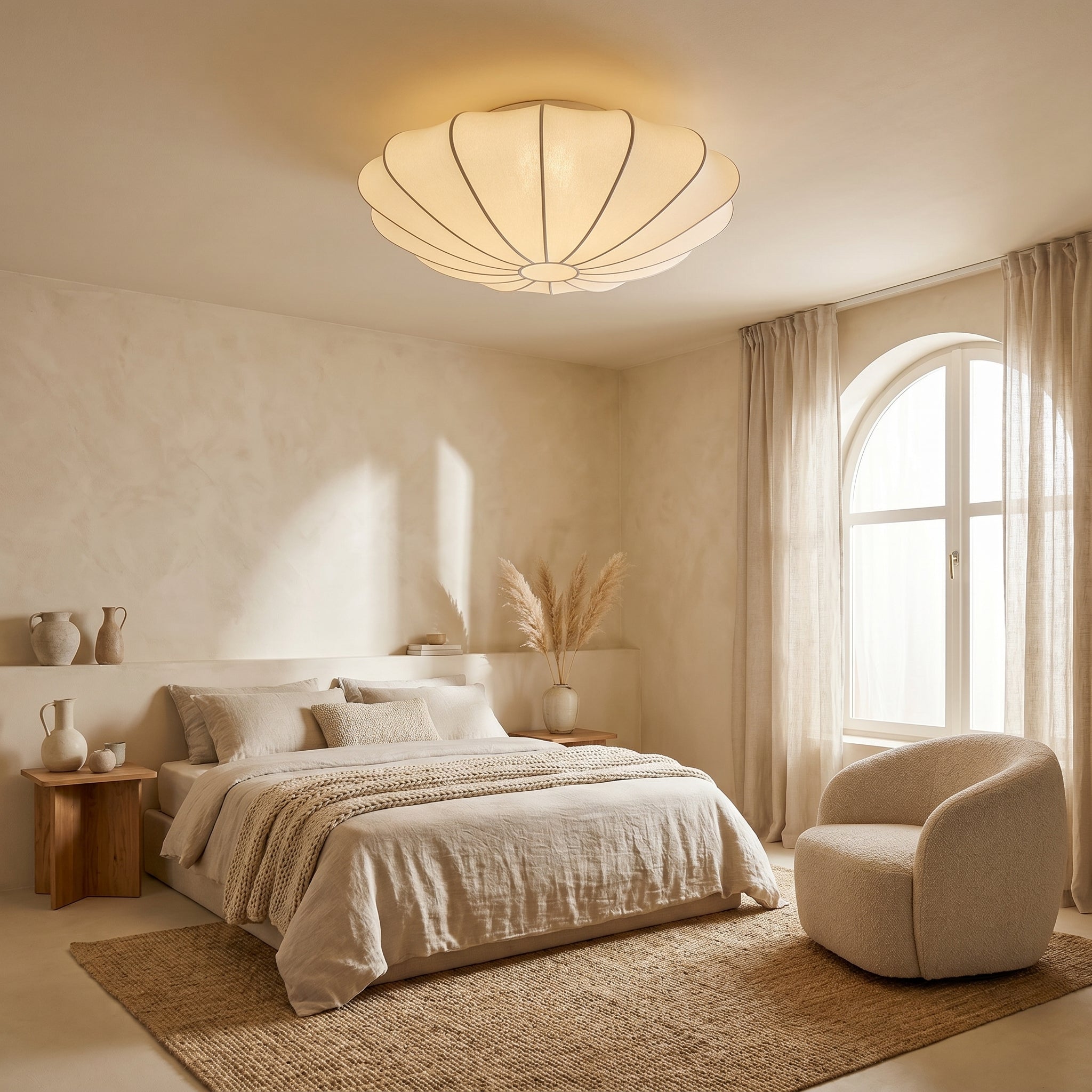 Plafonnier cocon en fibre de soie blanc chaud éclairage d’ambiance salon chambre salle à manger détente design | Sansoti