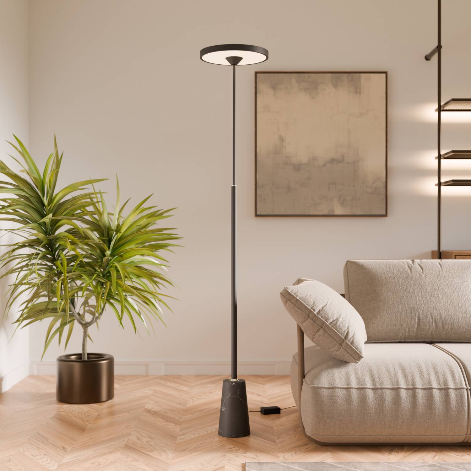 Lampadaire design avec pied en pierre naturelle et forme sculpturale – Lunara