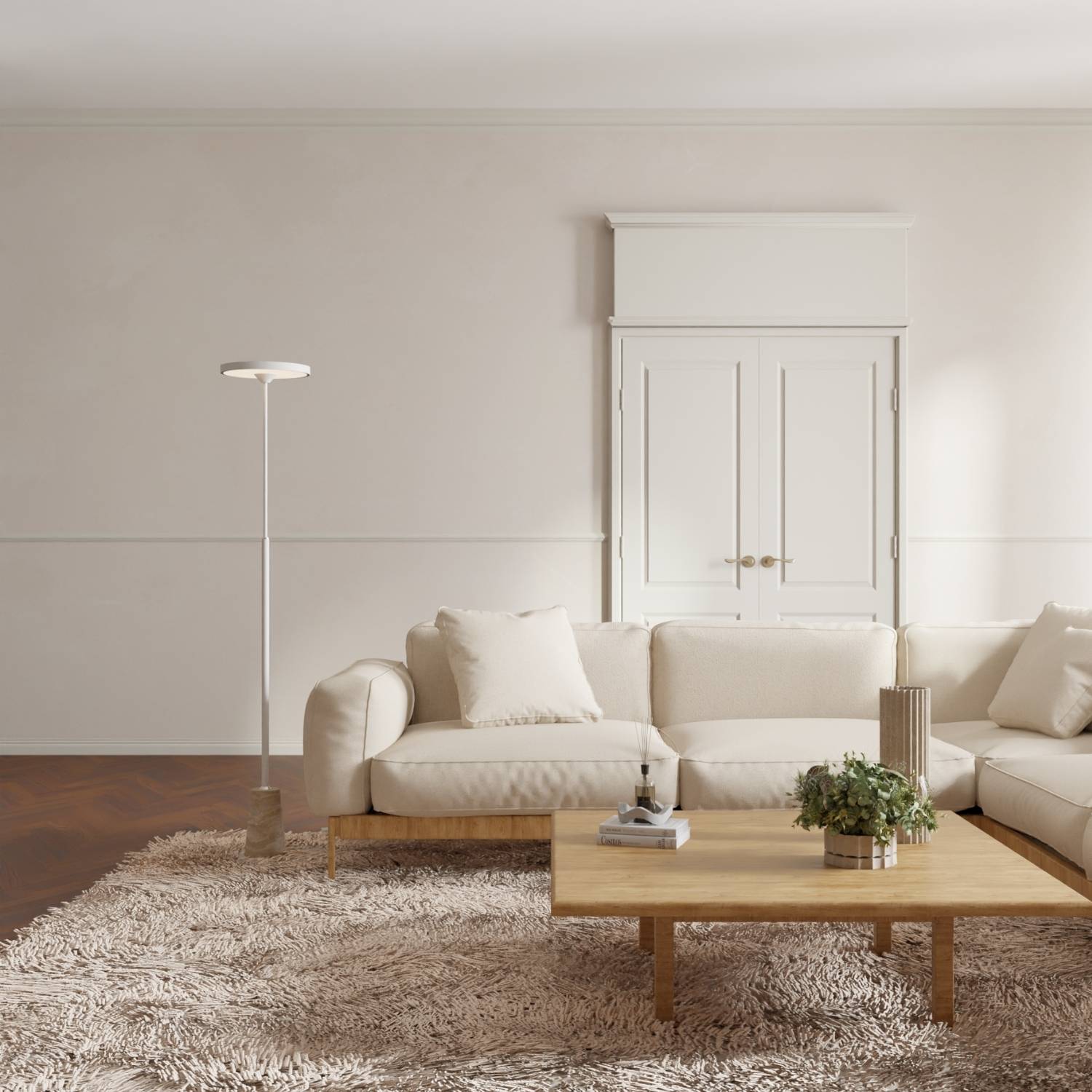 Lampadaire design avec pied en pierre naturelle et forme sculpturale – Lunara