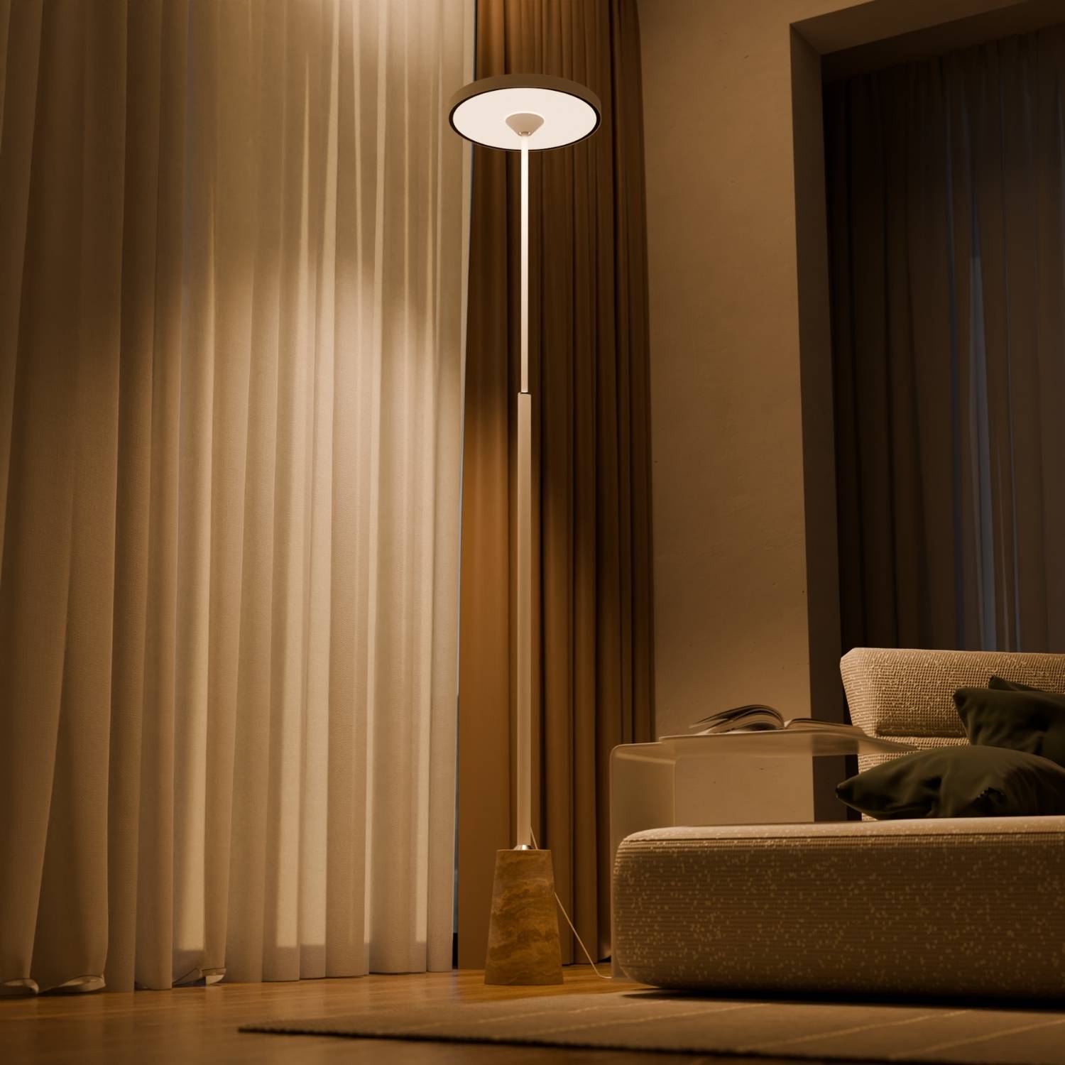 Lampadaire design avec pied en pierre naturelle et forme sculpturale – Lunara