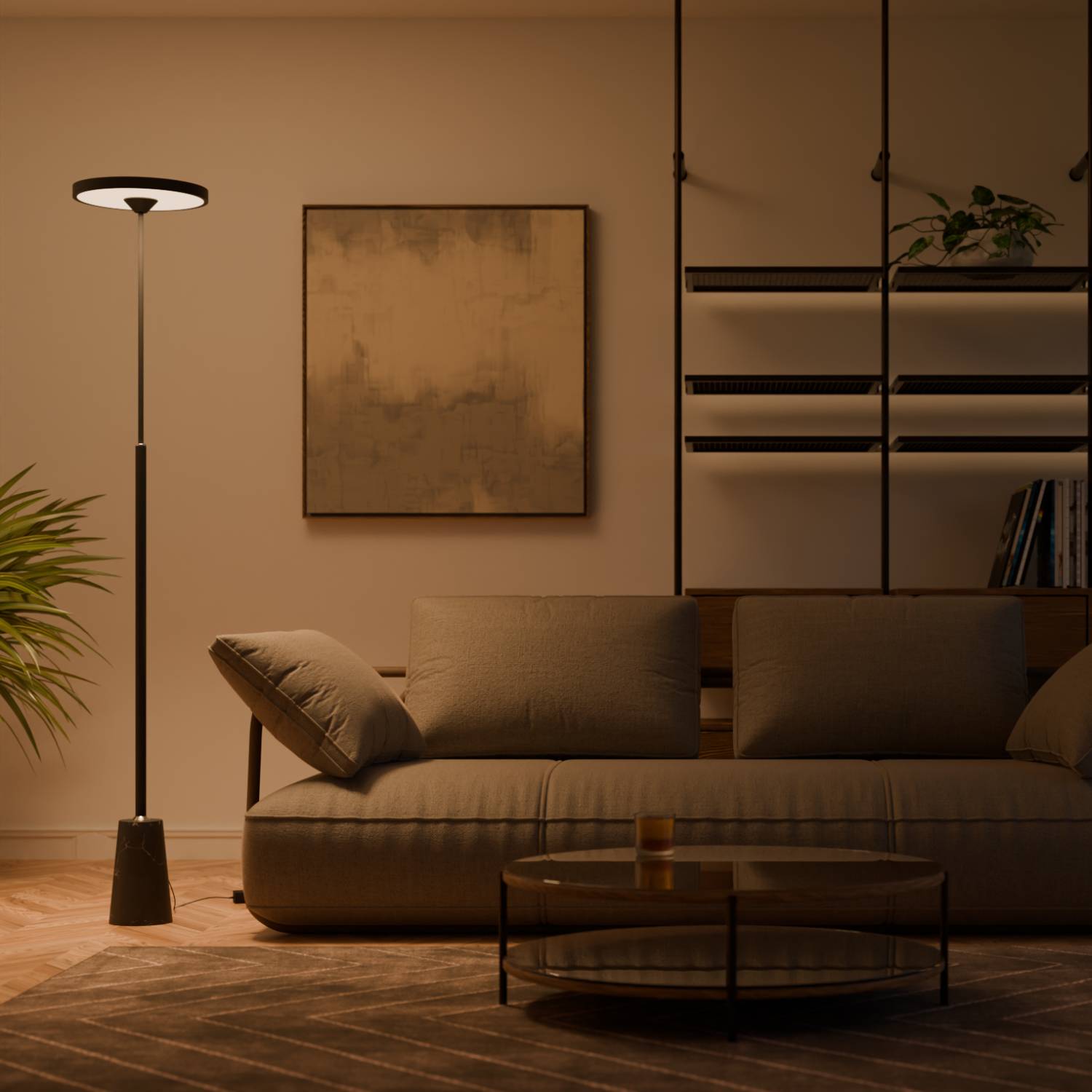 Lampadaire design avec pied en pierre naturelle et forme sculpturale – Lunara