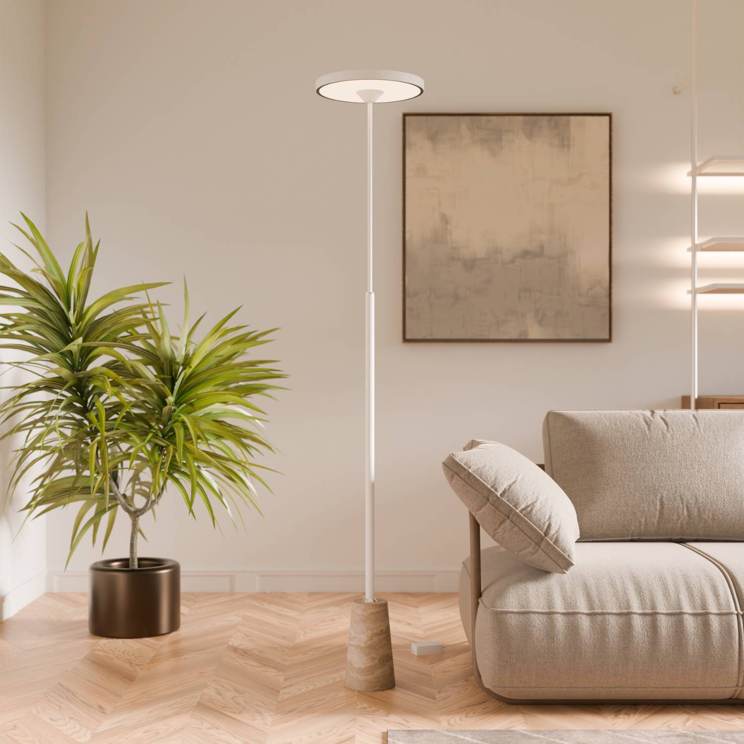 Lampadaire design avec pied en pierre naturelle et forme sculpturale – Lunara