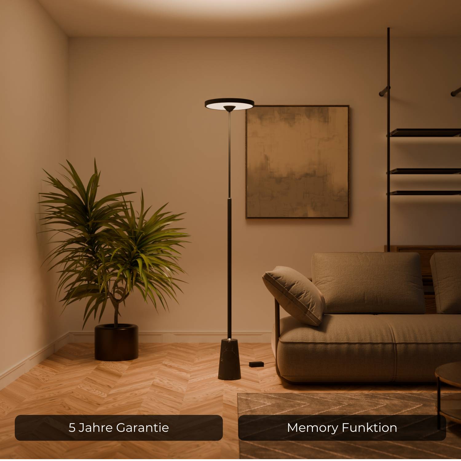 Lampadaire design avec pied en pierre naturelle et forme sculpturale – Lunara